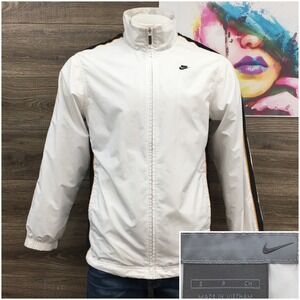 VINTAGE Nike Men Y2K White‎ Windbreaker Full Zip Track Jacket Stripe Small Lined